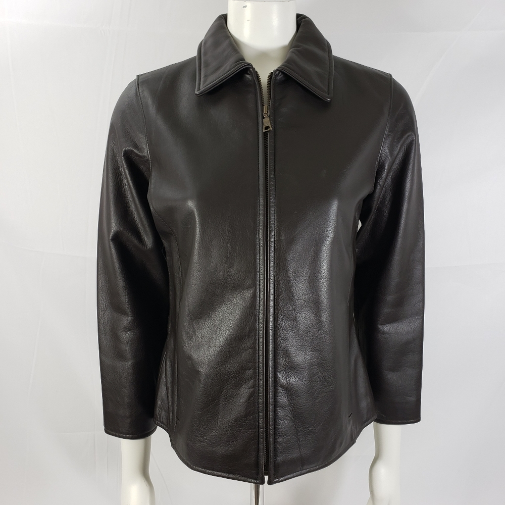 Eddie Bauer brown leather jacket petite xs